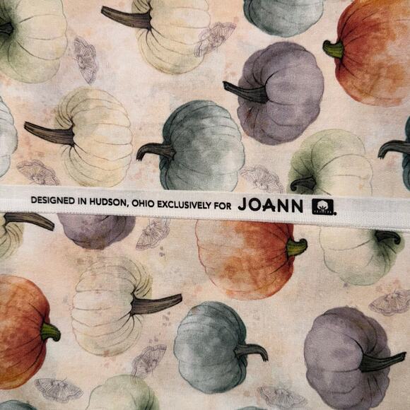 Fall Harvest Watercolor Pumpkin Cotton Fabric | 3/4 Yard | Halloween Moth Pastel - Picture 6 of 6